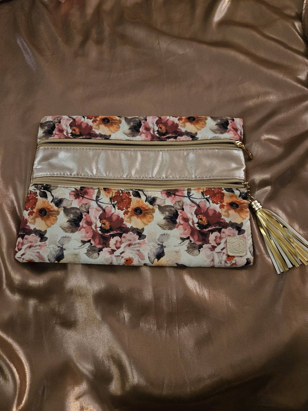 Floral Multi-Compartment Foldover Clutch - Pink Floral